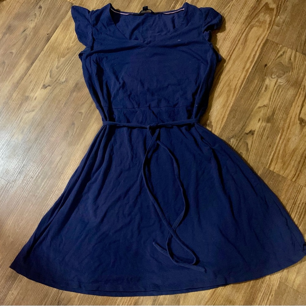 Tommy Hilfiger Blue Midi Tie Waist Dress
